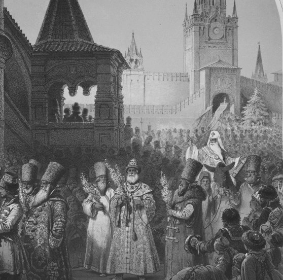 Адольф Шарлемань. Совершение обряда «Шествие на осляти», рисунок